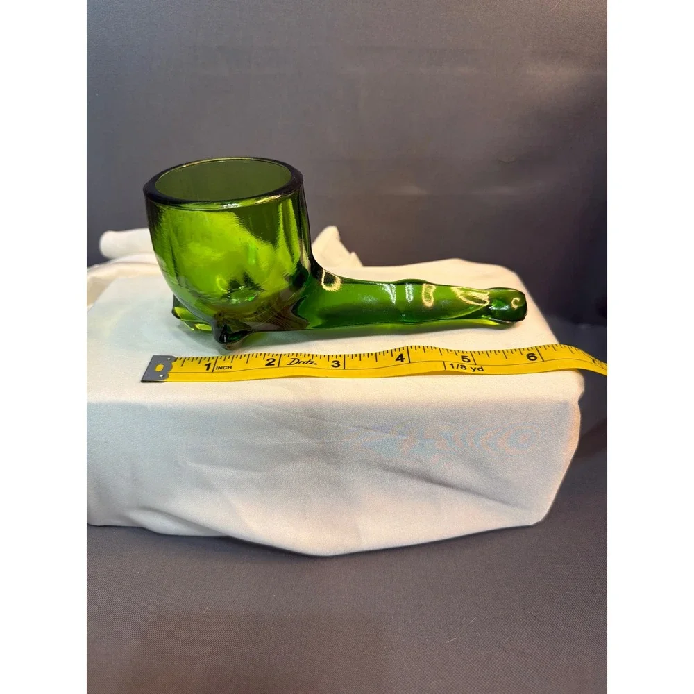 Vintage Emerald Green Glass Pipe Shaped Novelty Shot Glass Cup Barware 6 Inch